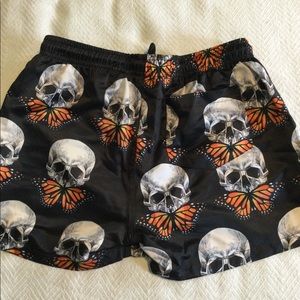 Mens Swim Shorts, Black Skull Print, Small